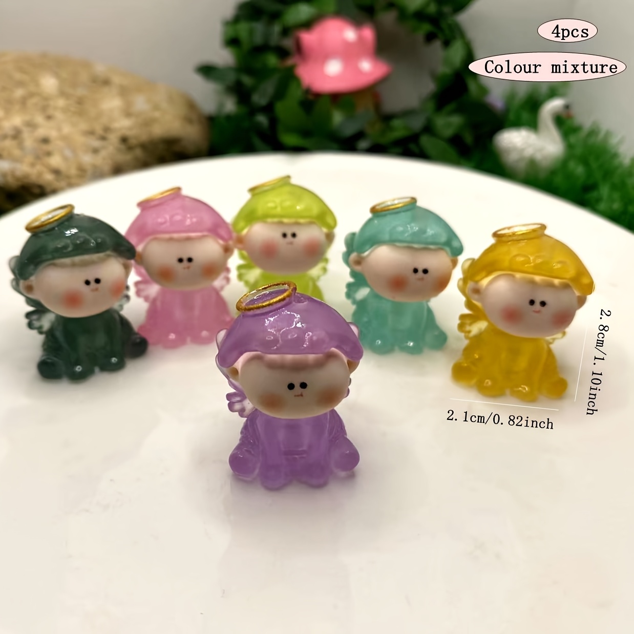 4pcs Colorful Resin Angel Charms with Vertical Holes, 0.87*1.14inch - Assorted Wheat Sheaf &amp; Floral Designs for DIY Jewelry, Beading, Home &amp; Car Decor, Festive Crafting Supplies|Vibrant Angel Trio|Detailed Craftsmanship, Angel Charms