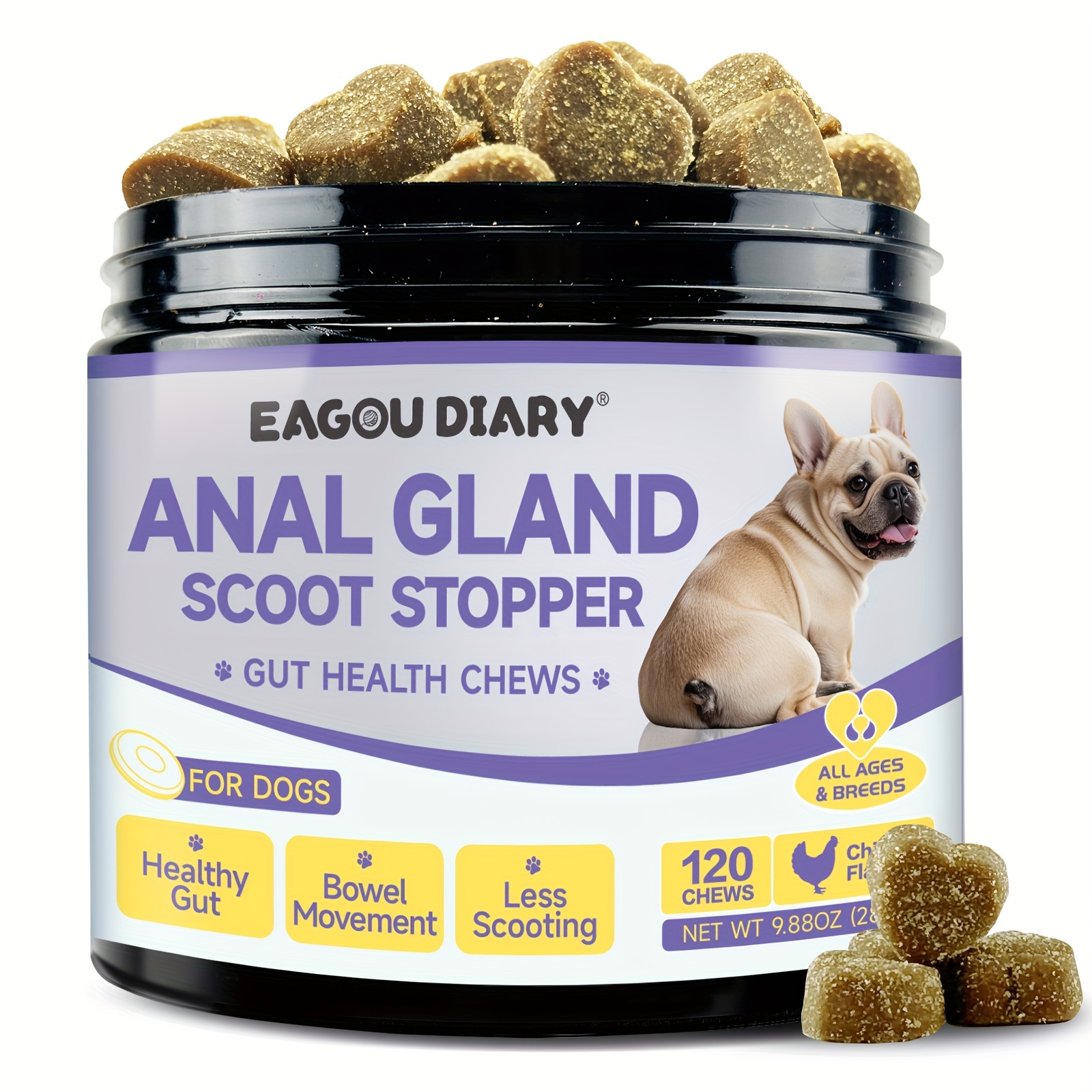 TEMU Anal Gland Support - Dog Anal Gland Treatment For Scoot - Fiber For Dogs Support & , Movement, With Pumpkin, , Dandelion, Probiotics, All Ages & Breeds, /120 Chews.
