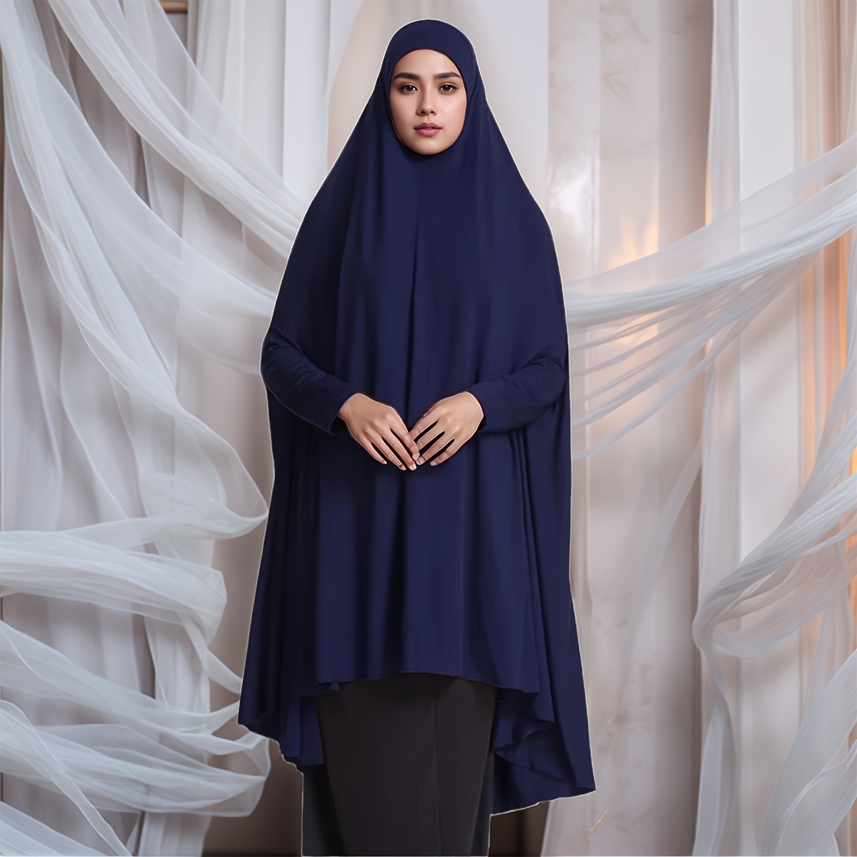 Elegant Muslim Headscarf Khimar with Sleeves, Breathable Fabric for Outdoor & Daily Wear, Machine Washable Versatile Shawl for Women, Hijab Scarf, Wear, Sophisticated Print, Nonelastic Fabric