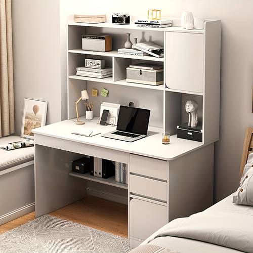 a wooden writing desk measuring 162 by 100 cm featuring drawers and storage shelves its a computer gaming desk that a bookshelf suitable for studying and is easy to assemble with a
