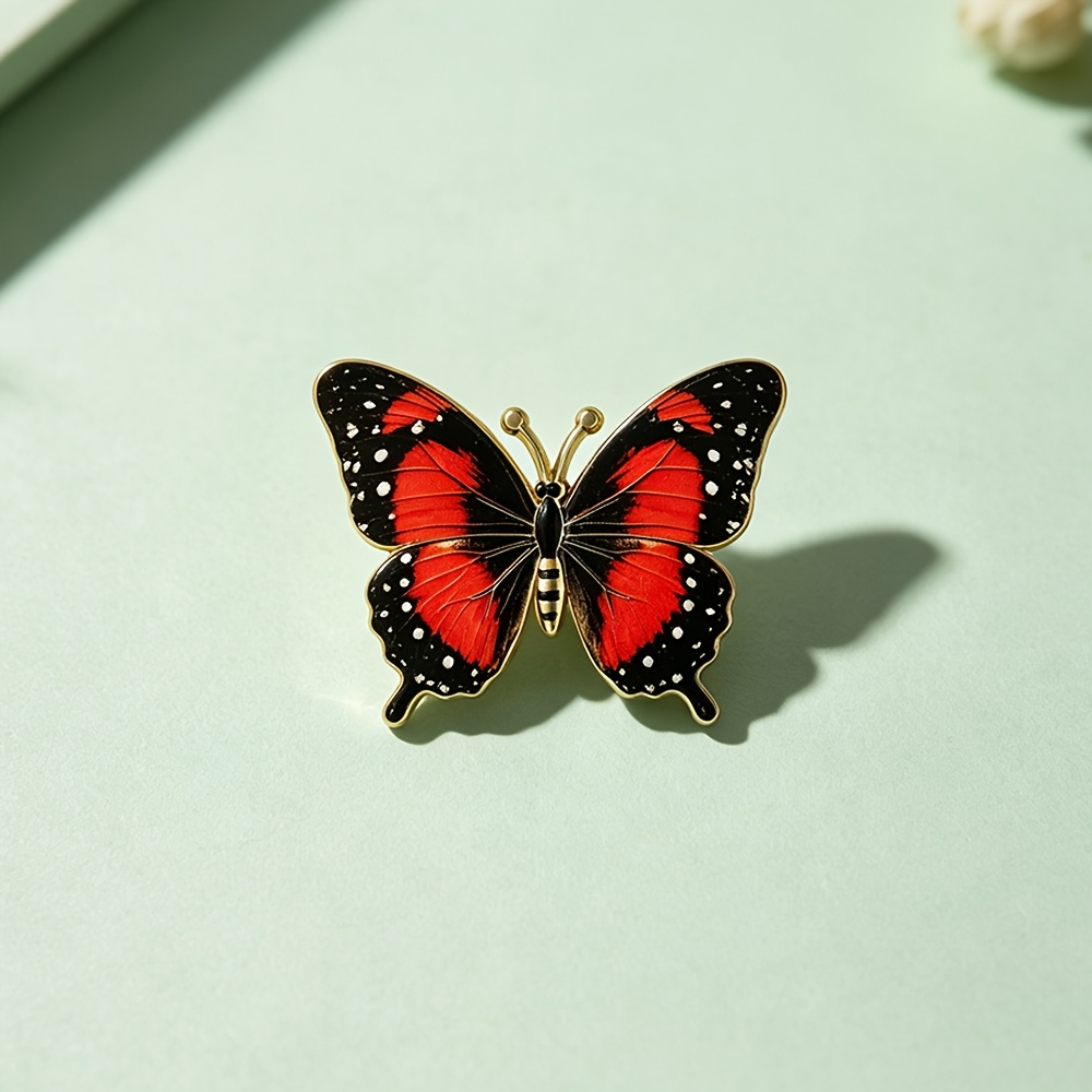 TEMU Insigne en émail papillon à , motif réaliste des nervures des ailes avec bordure en métal plaqué or, insecte brillant et coloré avec fermoir de