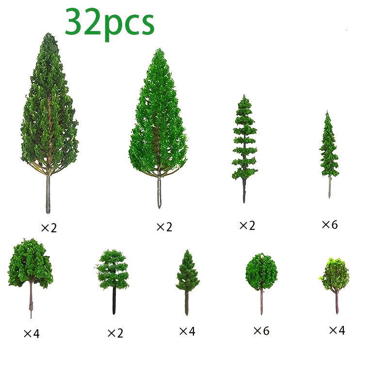 32pcs Mixed Height Model Trees Set, Ho O Scale Trees For Train Layout, Architectural Landscape Diorama, Green(1.18-4.33 Inch)