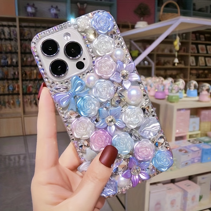 Fashionable And Luxurious Colored Resin Flower Rhinestone Pearl Phone Case Suitable for iPhone 15 Promax Anti Drop Phone Case