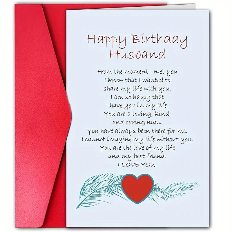 

Happy Birthday Husband Greeting Card - Love And Appreciation Message, 's Birthday, Includes Envelope - Ideal For Anniversary, Valentine's Day, And More