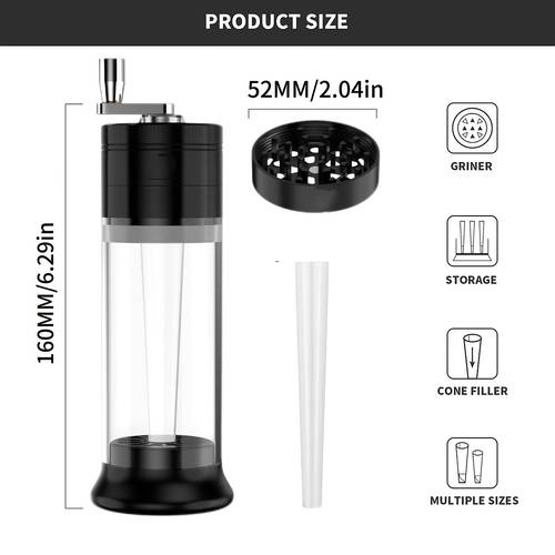 3-in-1 Hand-Crank Grinder with Roller Design - Magnetic Lid, Alloy Material, 52mm Grinder, Suitable for Tobacco, Spices, Soybeans, Detachable Cigarette Rolling Machine