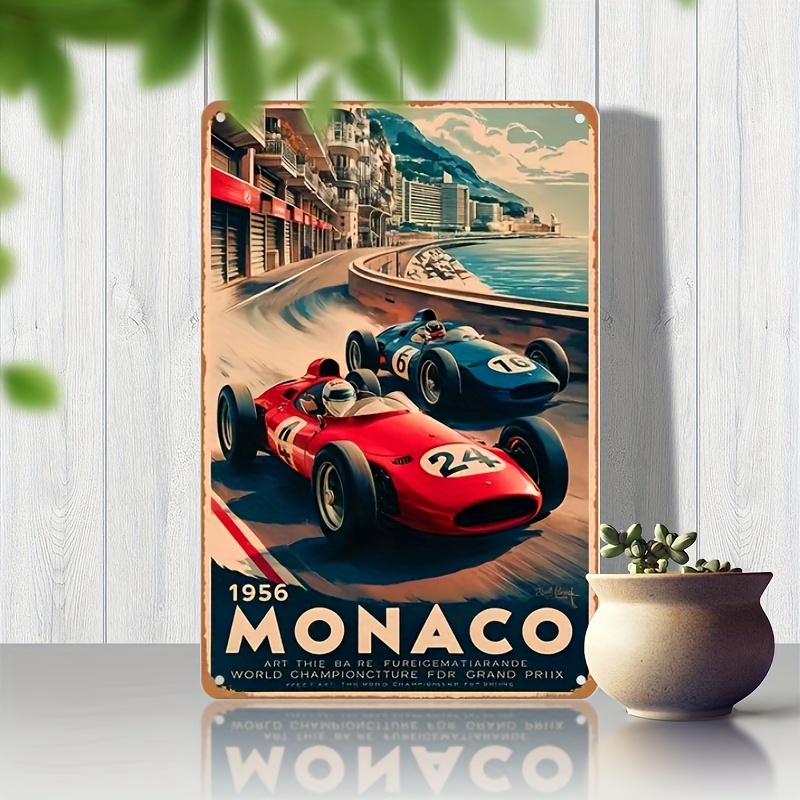 

Vintage Monaco 1956 Metal Tin Sign - Retro Race Car Wall Art, High-quality Iron Craftsmanship, Pre-drilled Holes For Easy Mounting, 12x8 Inch Classic Racing Poster Replica