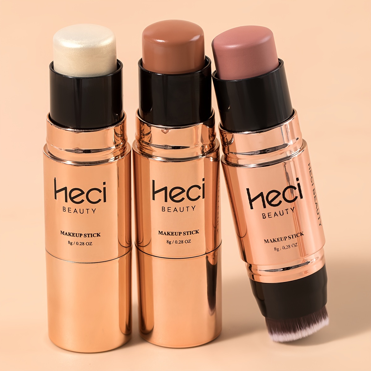 Image of 3-in-1 Blush Contour Highlighter Makeup Stick Set With Built-in Brush, Cream Face Makeup Stick, For 3d Facial Shaping, Suitable For Daily, Halloween, Christmas Party Makeup, Gift-ready Face Cosmetics