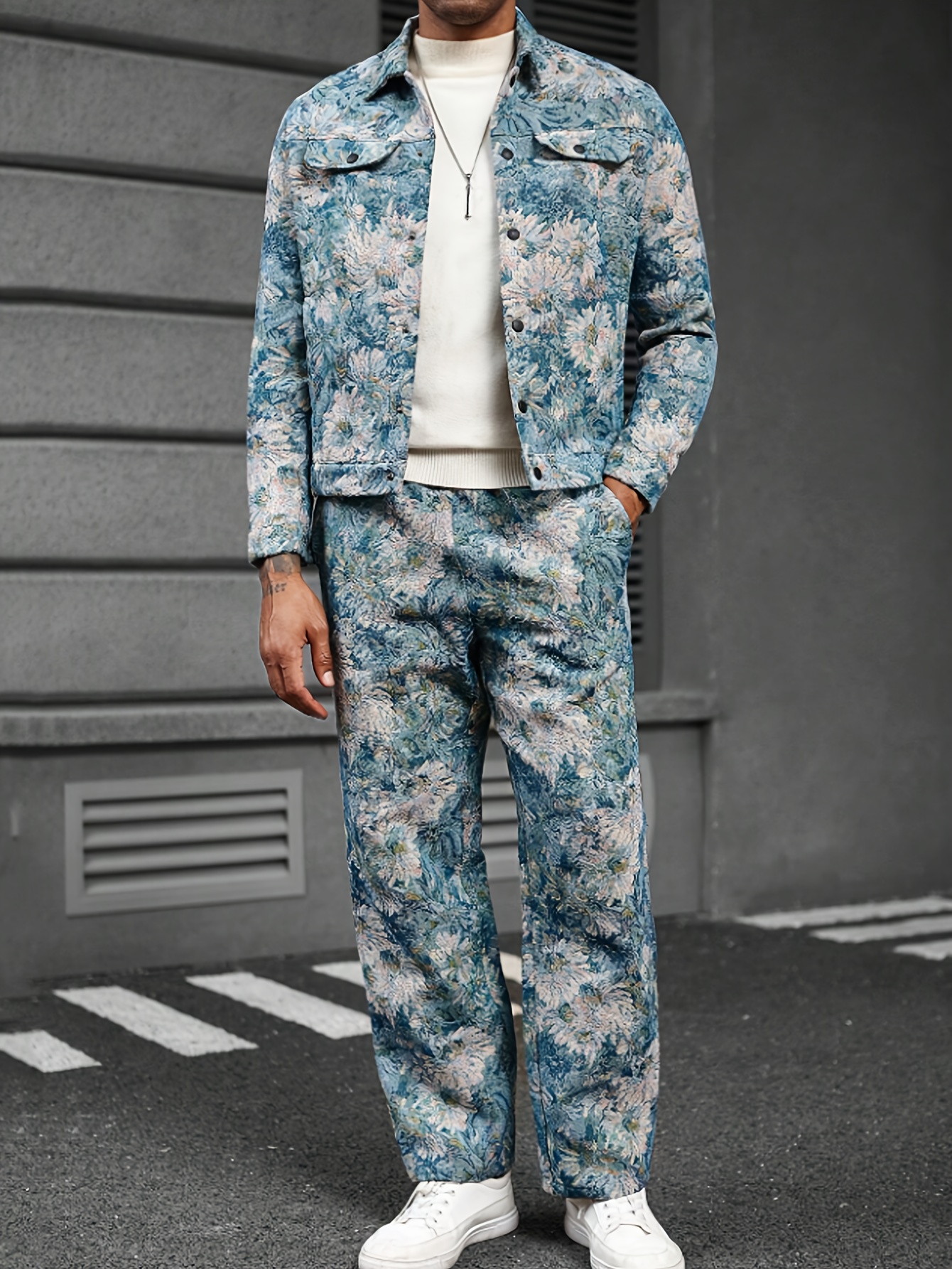 men's fashion trendy retro artistic fresh pattern chamomile floral