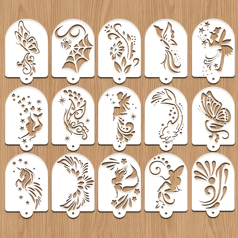 TEMU 15pcs Face Painting Stencil Kit With Hollow-out Templates - Suitable For Ballroom Stage Makeup, Cosplay, Birthday Parties, Teaching Aids & Photo