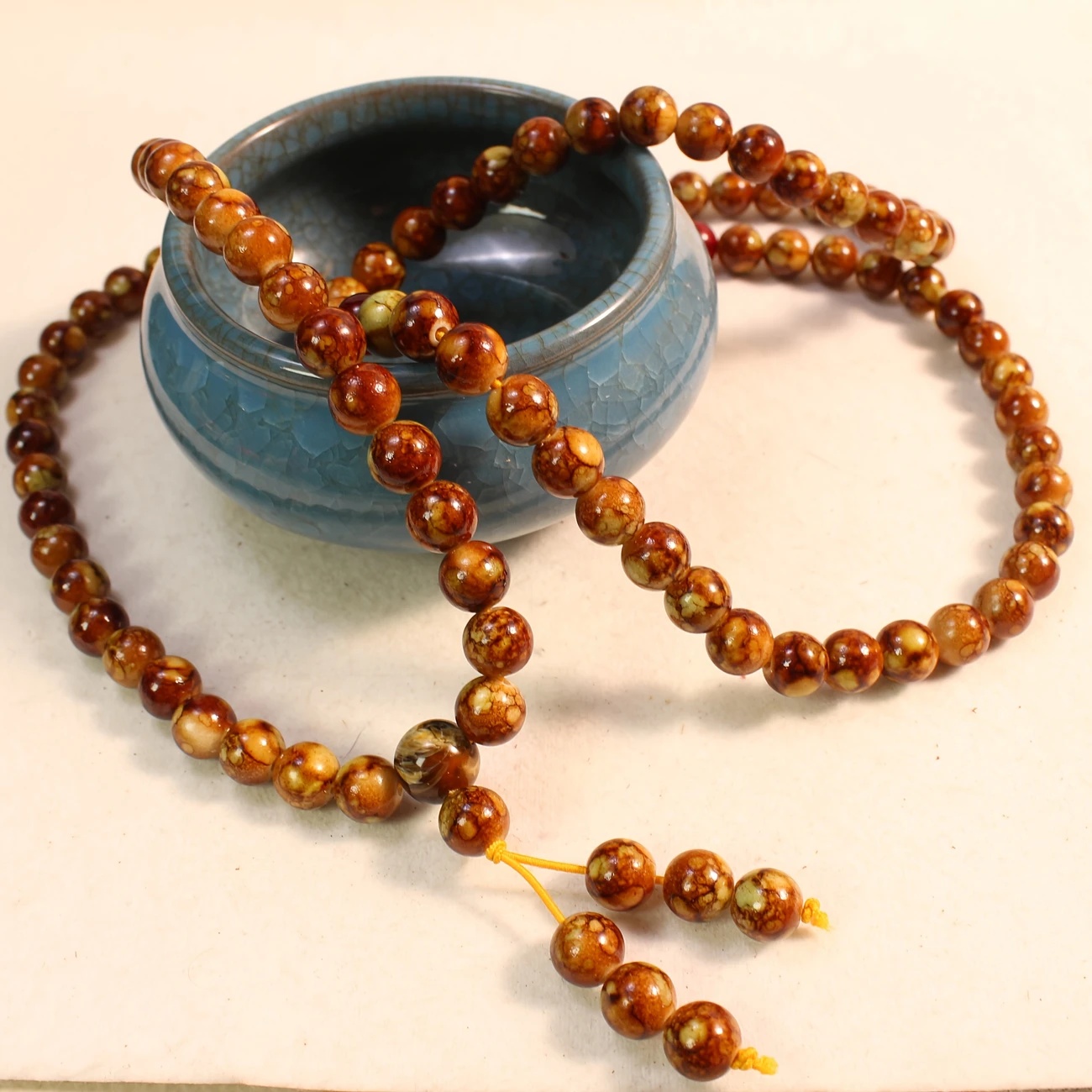 Fashionable 108 Amber Beads Necklace and Bracelet Set