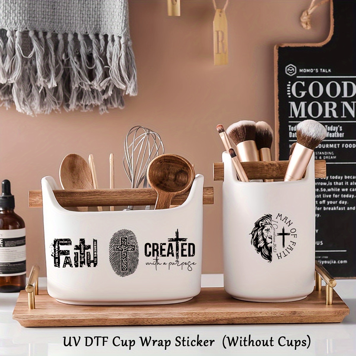 4 pack uv dtf cup wrap decals religious faith themed sticker set for mugs and bottles paper   no electricity required man of faith   details 3