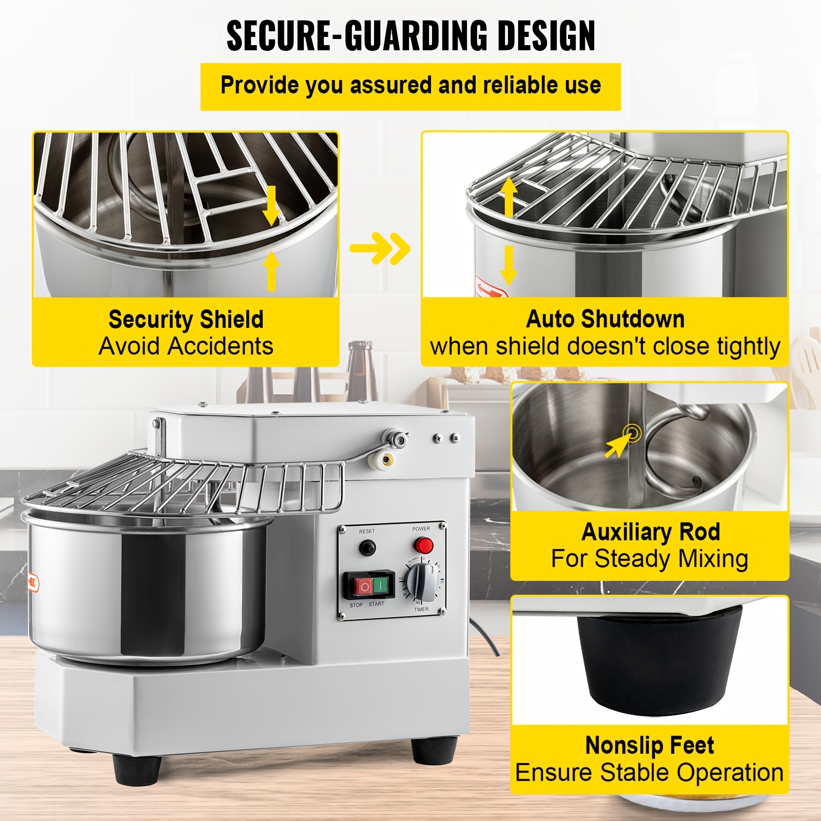 8 5qt commercial food mixer 450w dual rotating dough   stainless steel bowl   timer baking equipment for restaurant   Product details 4