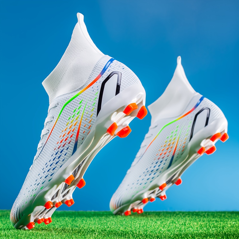 Zapatillas de Césped Artificial de Caña Alta para Hombre - Ligeras y Transpirables, con Suela Antideslizante, Diseño Degradado Blanco/Naranja. Adecuadas para Entrenamiento al Aire Libre y Partidos en Humedales, Zapatillas - Imagen 6