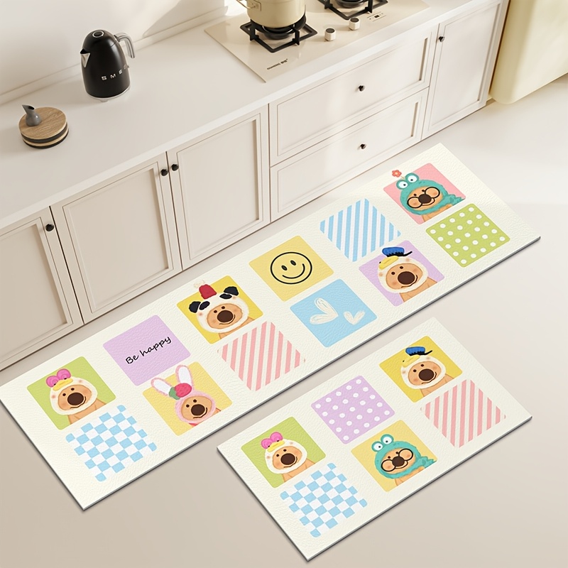 diatomic mud cartoon bear kitchen mats home long strip water absorbing and oil absorbing two piece floor mats bathroom anti slip quick drying mats Product details 3