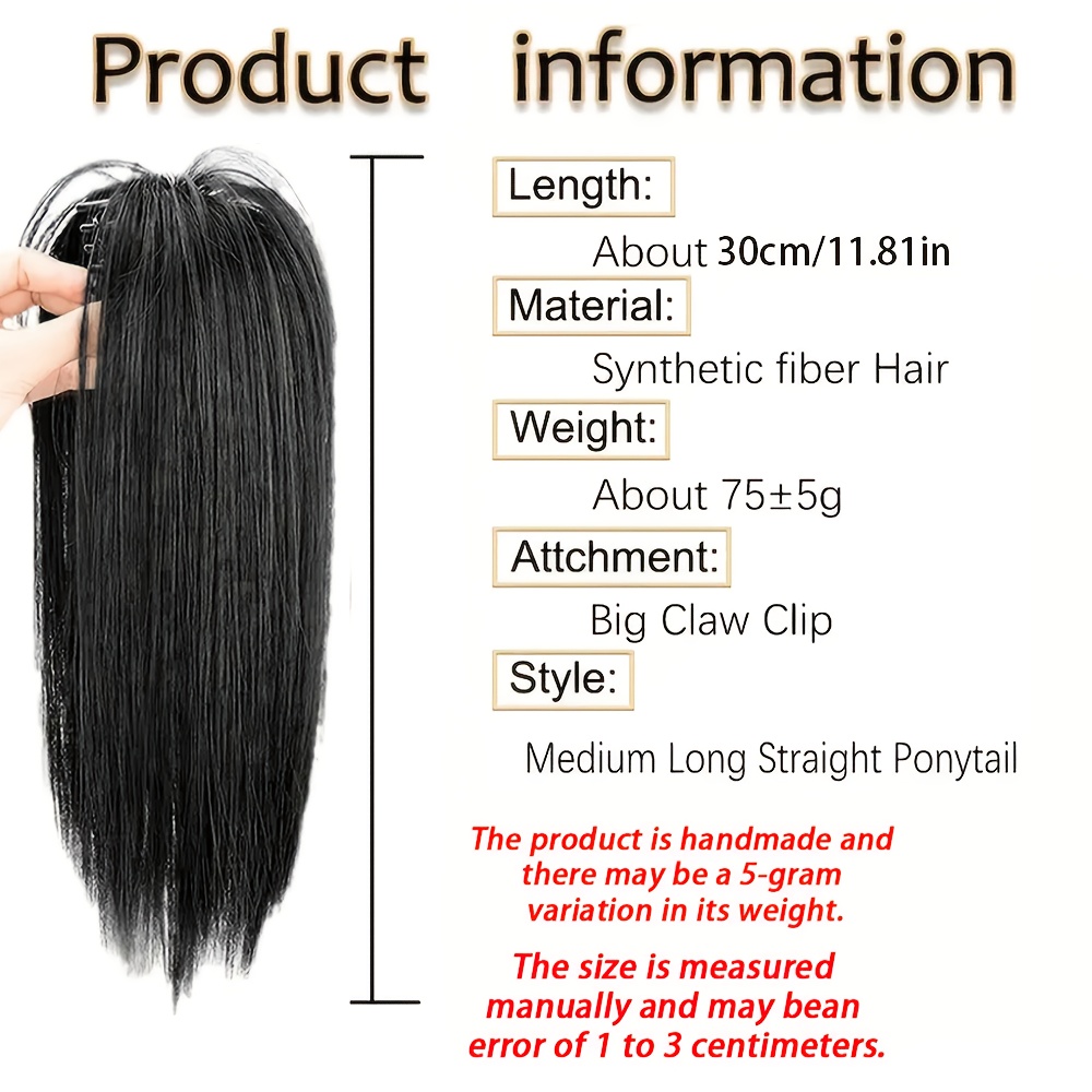 [natural clip]  , natural look, daily   accessory, 1pc synthetic medium long straight hair clip, women s claw clip ponytail extension details 2