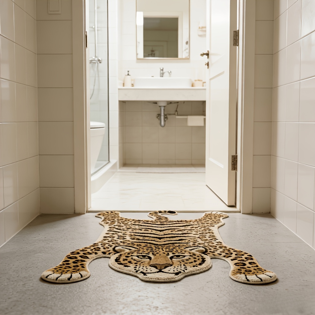 TEMU Bohemian Style Leopard Irregular Carpet, Realistic Leopard Spot Living Room Decoration, Plush Carpet Light Luxury Retro Animal Shape, Bedroom