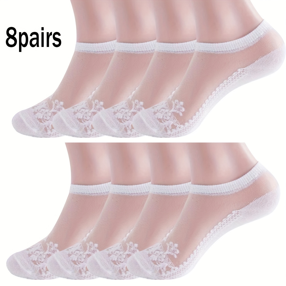 

8 Pairs Thin Breathable Transparent Vintage Floral Lace No-show Socks, Ankle Short Socks, Soft Comfortable, Fashionable Versatile Style