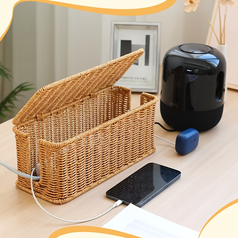 Handmade Cable Management Box Durable Rattan Cable Organizer