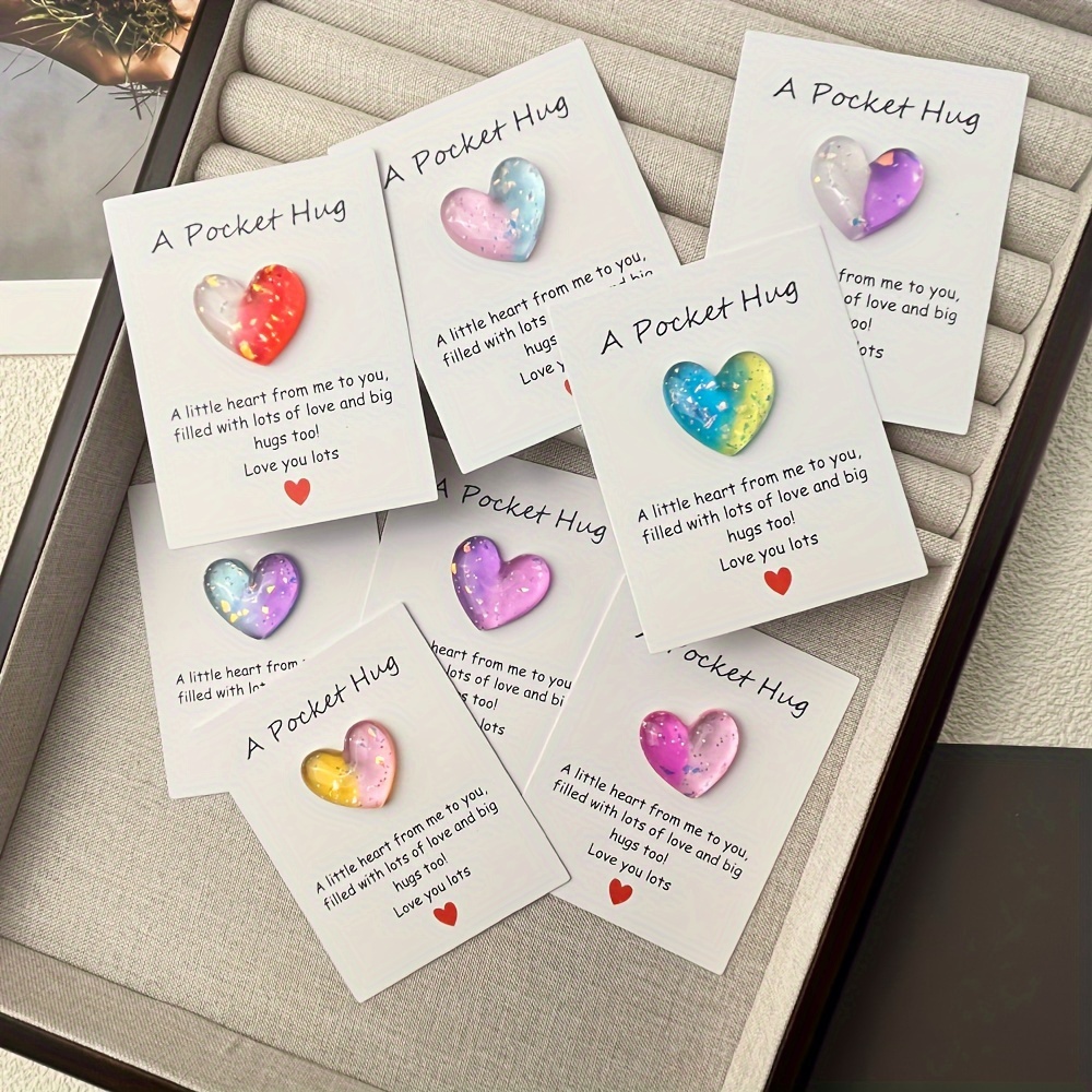 TEMU 8pcs Exquisite Colorful Sequin Heart-shaped Pocket Hug Card Set: In A Fun And Positive Way At Of The Year - Special Christmas Party Gift, Hug