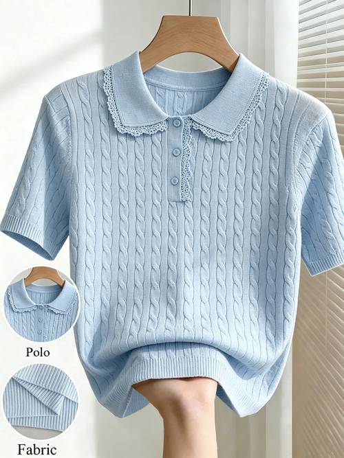autumn winter base layer lace collar short sleeve t shirt sweater for women petite elegant casual commuting outfit top