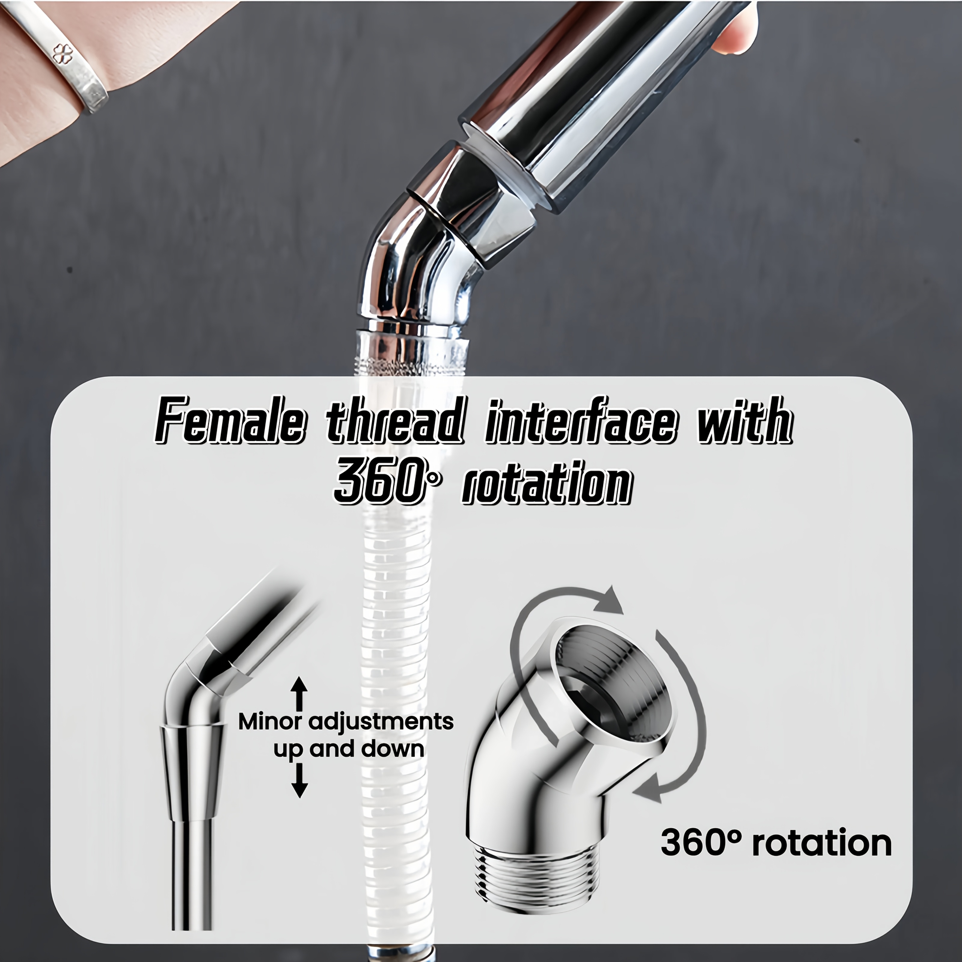 1pc Stainless Steel Bathtub Shower Elbow, 135-degree Adjustable Copper Joint, Shower Angle Adjustable Elbow, Handheld Shower Bathtub Adjustable Joint.
