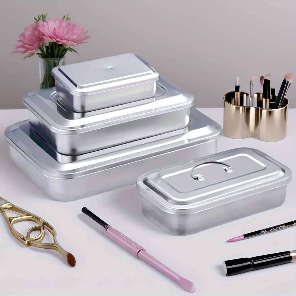 

Stainless Box With Lid, Thickened Disinfection Tray For Barber, Nail, Makeup, And Tattoo Tools, Unisex-adult Metal Organizer, Professional Equipment Case