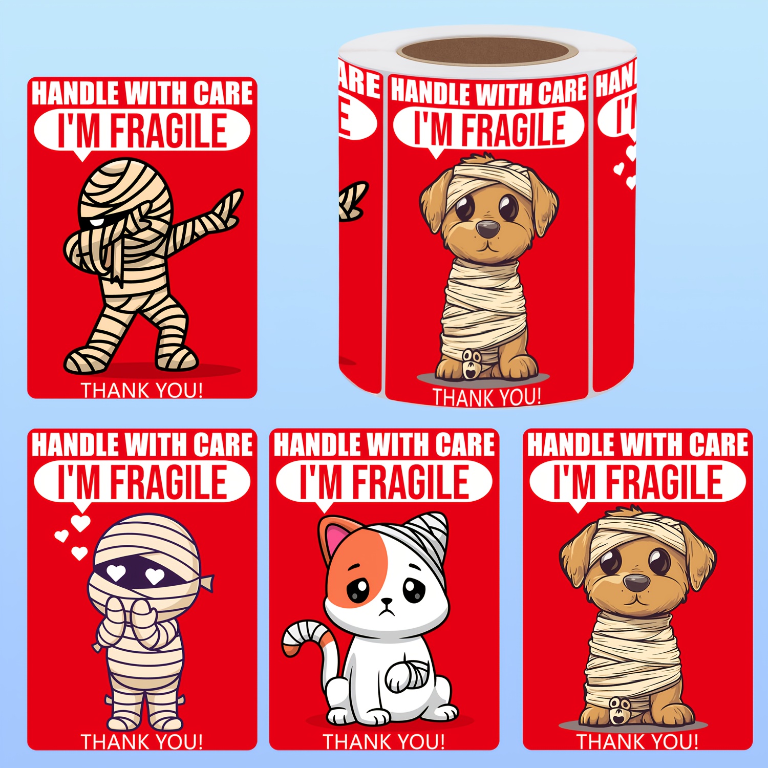 TEMU 150pcs Fragile Stickers For Shipping And Moving - Handle With Care, Thank You! Fun Cartoon Design, 7x5cm/2.76x1.97in, Self-adhesive, Shiny