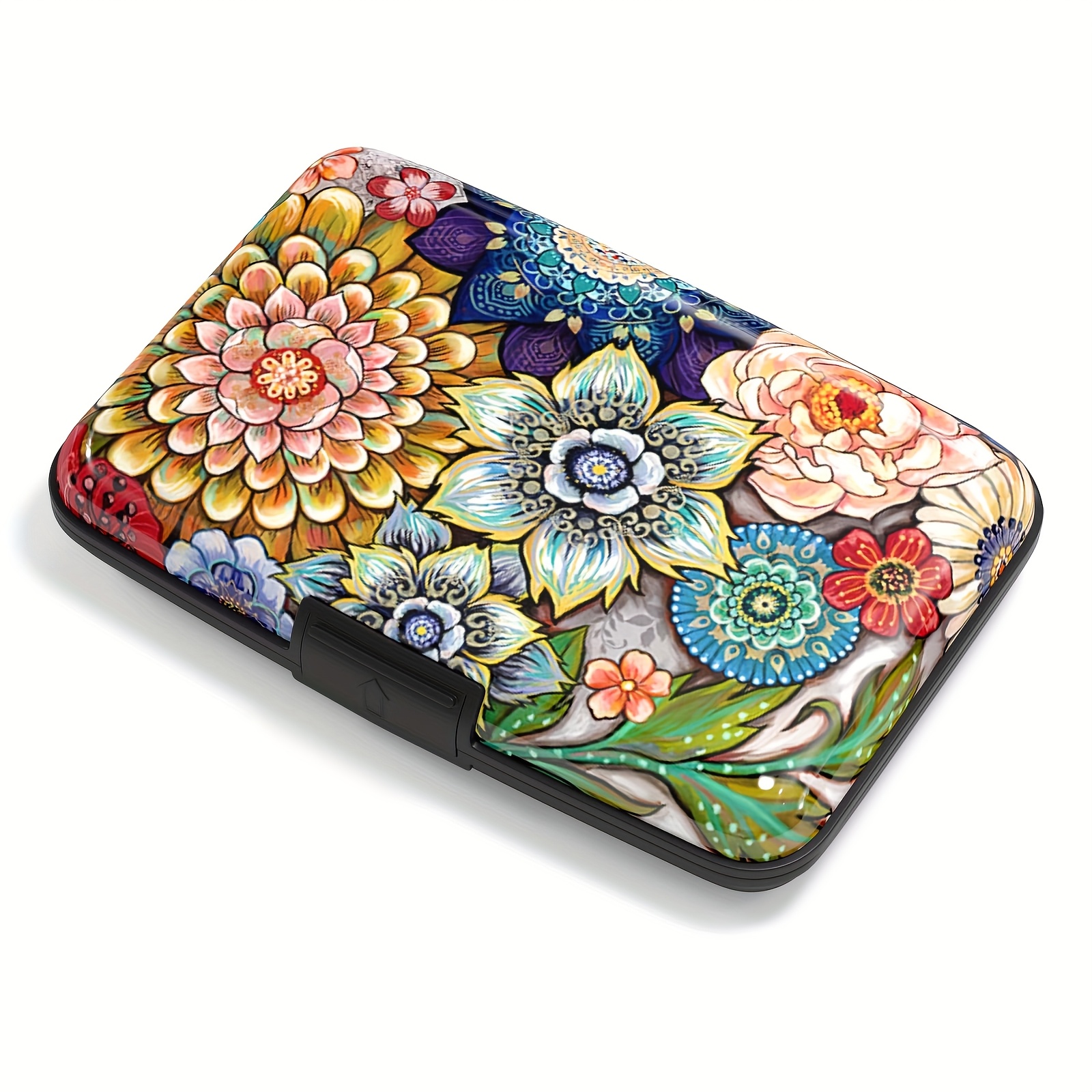 Mini RFID Aluminum Wallet Credit Cards Holder with Mandala Design - Durable Metal Business Card Case for Men & Women, Vibrant Cosmic Pattern, Secure RFID Protection, Compact & Stylish, Travel Wallet | Vintage Style Wallet | Durable Metal Case