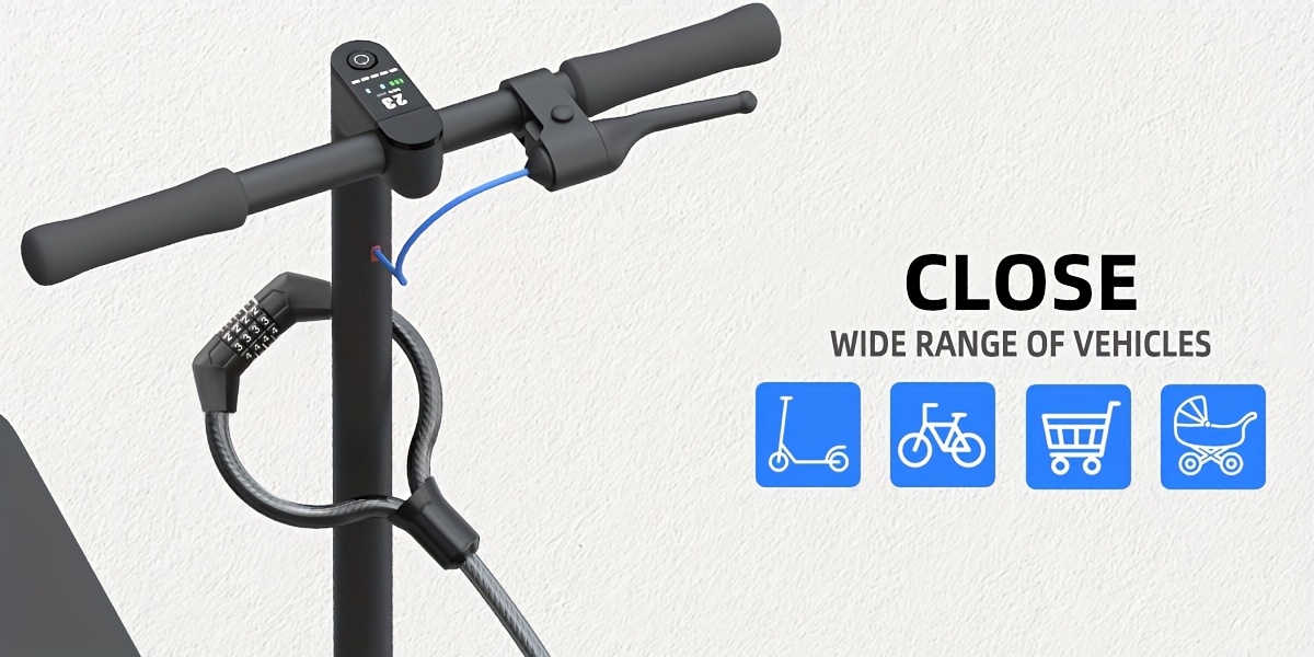 Antifurt cu parolă pentru trotinetă electrică, bicicletă, accesoriu de securitate, cablu, protecție anti-furt cu parolă dublă, durabil, stabil, fiabil, ușor de instalat, suport practic pentru ghidon, compatibil, potrivit pentru naveta zilnică, parcare în aer liber, opriri scurte, utilizare în călătorii