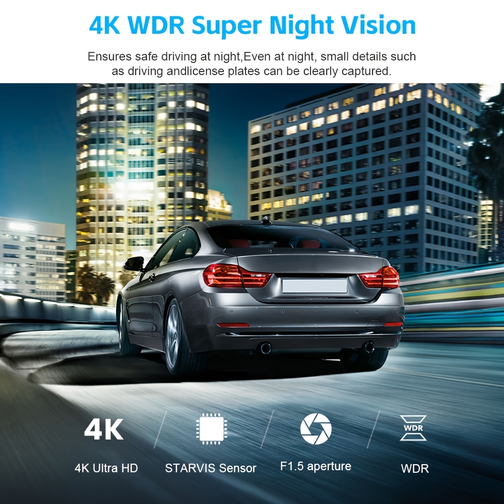 Dash Cam 4K Front, Ultra HD Dash Camera for Cars, 5.0cmIPS Screen Mini Car Camera with APP Control, Built-in Wi-Fi & G-Sensor, 170° Wide Angle, 24H Parking Monitor, Night Vision, WDR, Loop Recording, Support 256GB Card Max (TF Card Not Included)