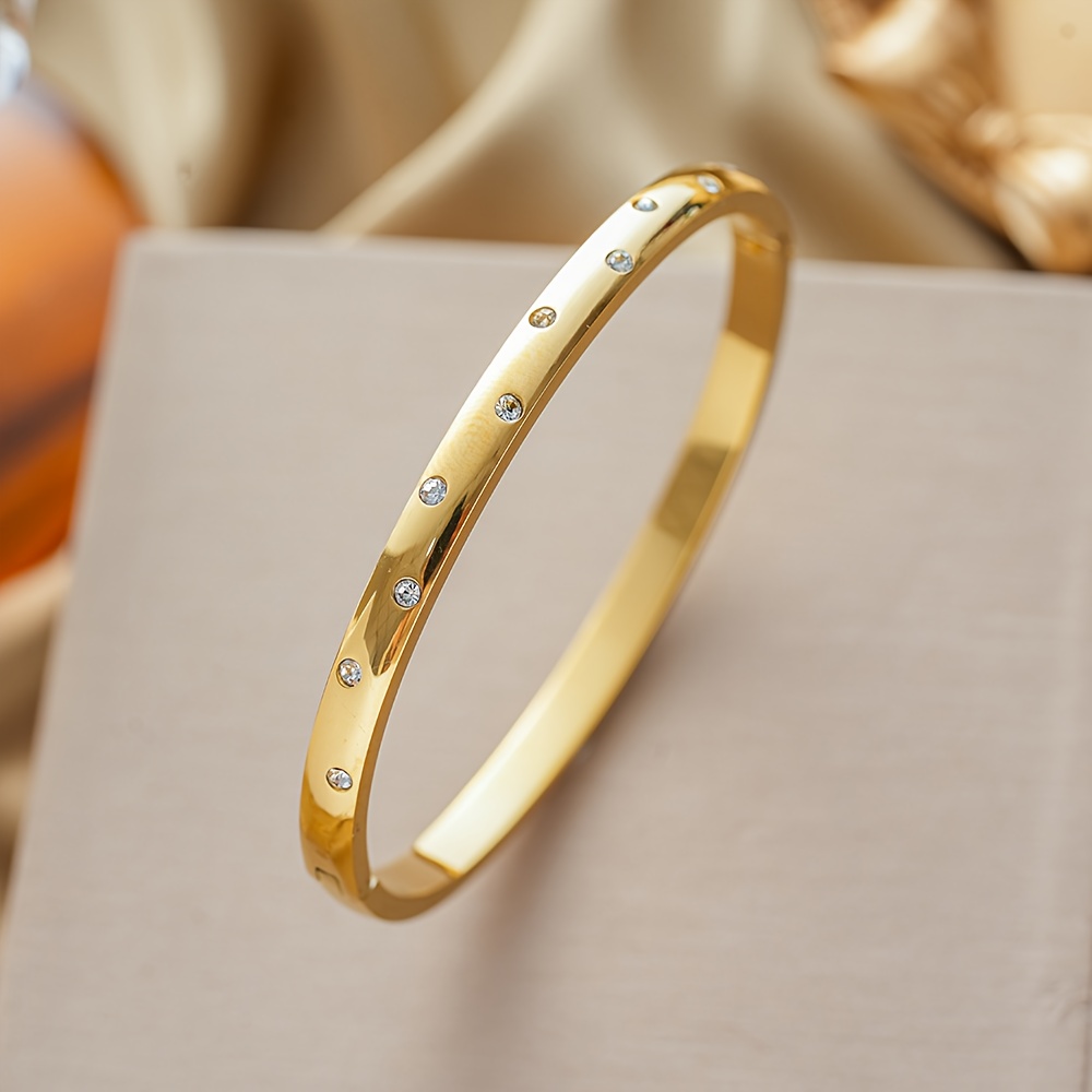 TEMU High-end Niche Design No Fading Stainless Steel Bracelet, Rhinestone Inlay Decoration, Fashionable And Versatile Jewelry Gift For Women
