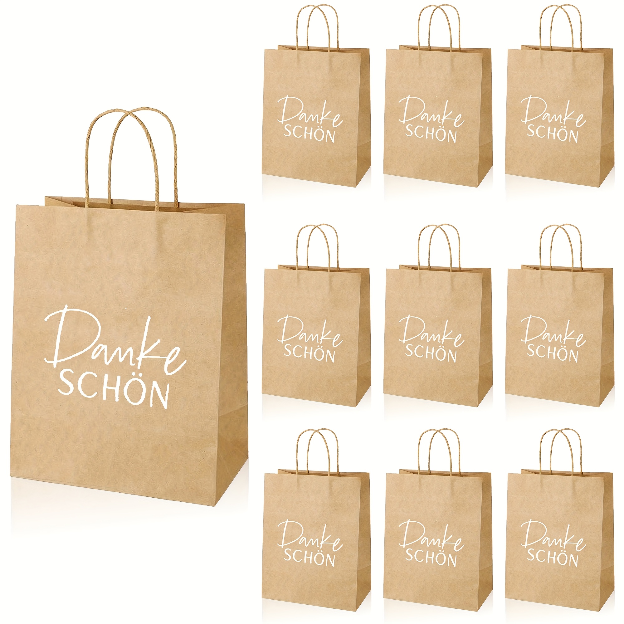 Image of 10pcs Paper Bags With Handles, 22 X 16 X 8cm, Gift Wrapping Bags For Parties, Weddings, Birthdays, And Thank You Gifts