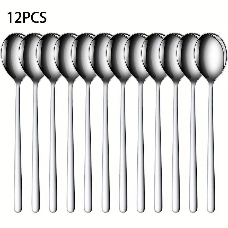 TEMU Ensemble de cuillères à soupe coréennes en acier inoxydable de 8 pouces, 6/12/18 pièces, couverts durables à long manche adaptés au riz, aux