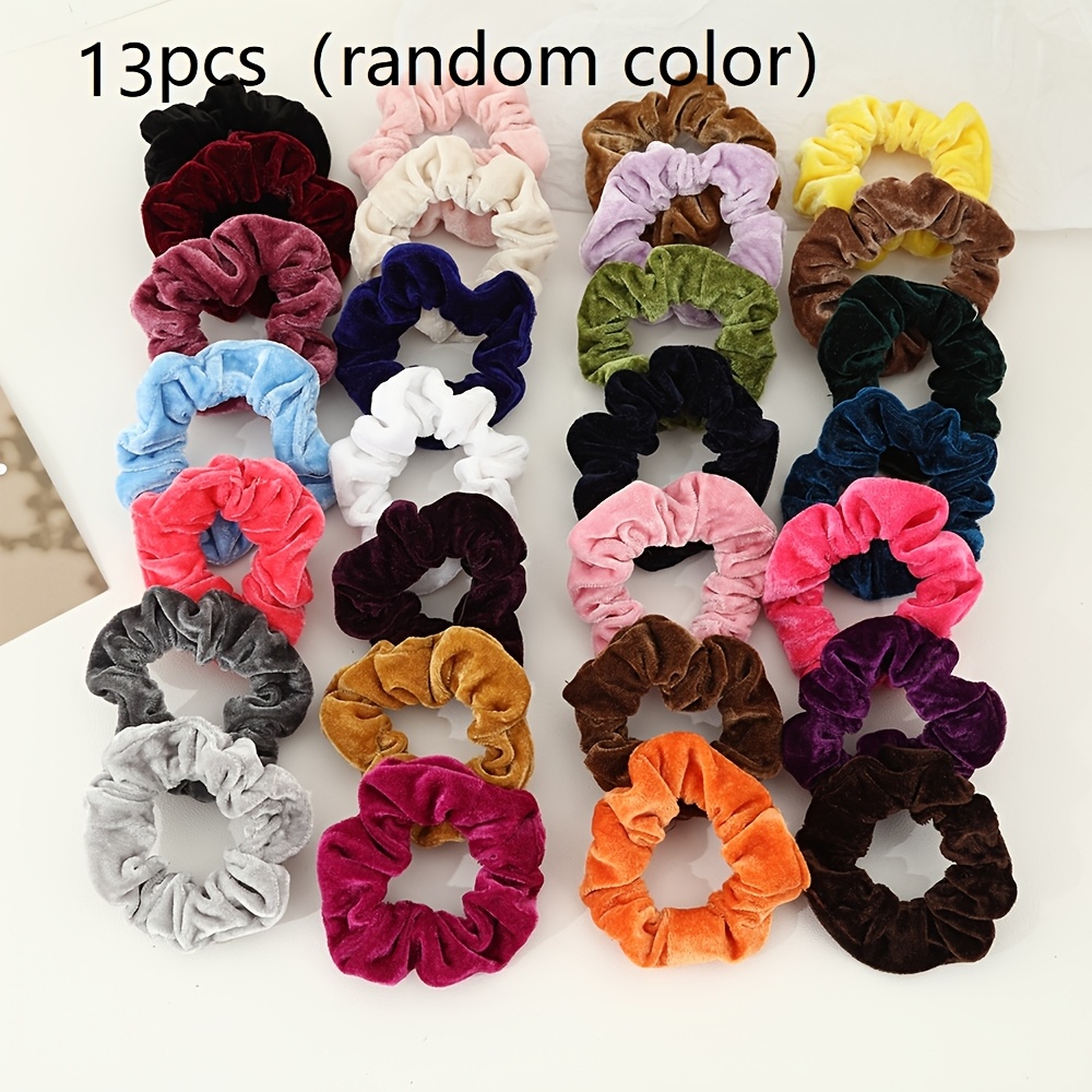 TEMU 13pcs Set Of Random Color Simple And Comfortable Velvet Ponytail Holders, Fashionable High-elasticity Hair Ties For Women, Vintage Plush Solid