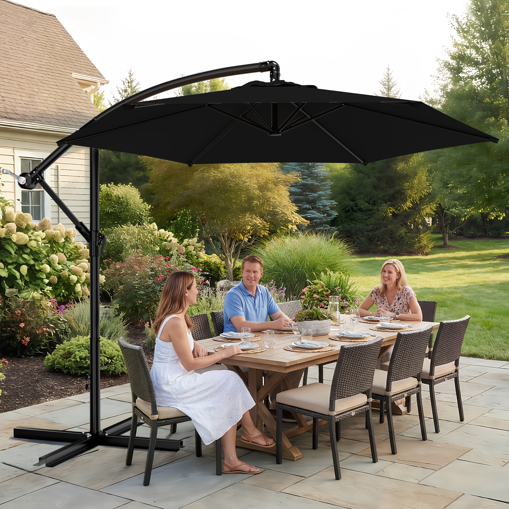 TEMU 10ft Patio Umbrella, Cantilever Outdoor Umbrella, Offset Hanging Umbrella With Infinite Tilt/crank, 6 Sturdy Umbrella Ribs, Heavy Duty Umbrella