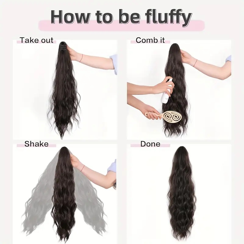 45.72cm curly ponytail extension for women - heat resistant synthetic clip-on hairpiece with claw clip, layered long hair for daily & party use, natural look for thick hair, ponytail hair extensions, versatile hairpiece, secure clip attachments details 6