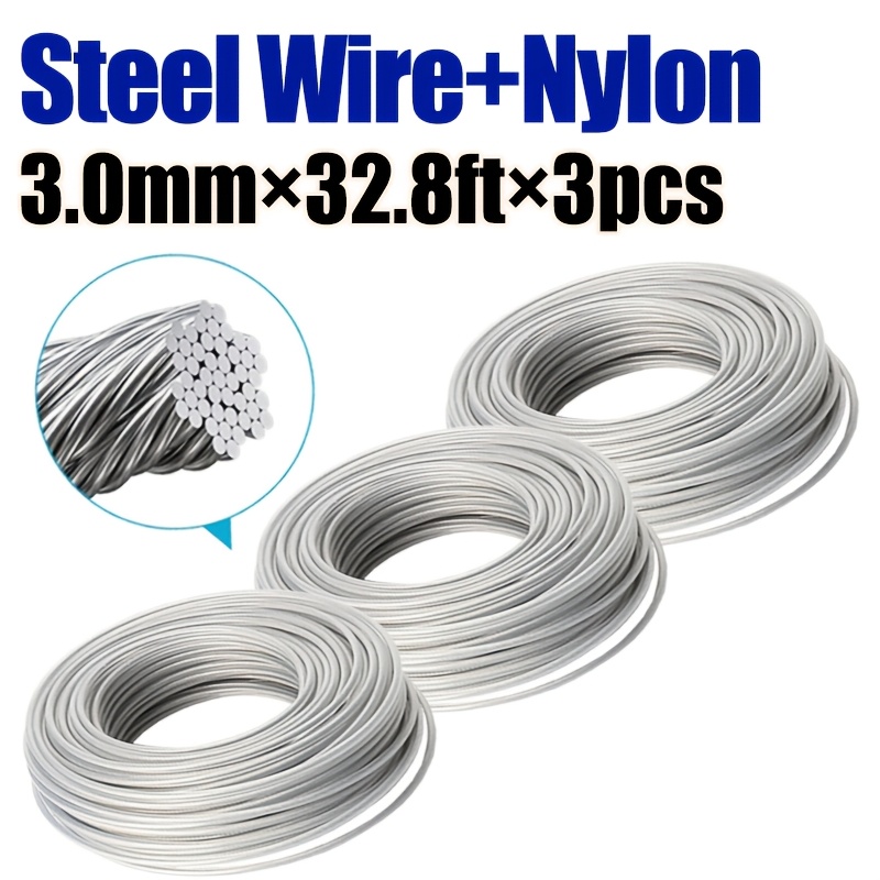 3pcs, High Wire Grass Trimmer Line, Diameter 2.4/2.7/3.0/3.5mm, Length 32.8 Feet, Mower Rope Mower Head Electric Trimmer Blade Cutter Parts Gasoline Lawn Mower Accessories Gardening Tools