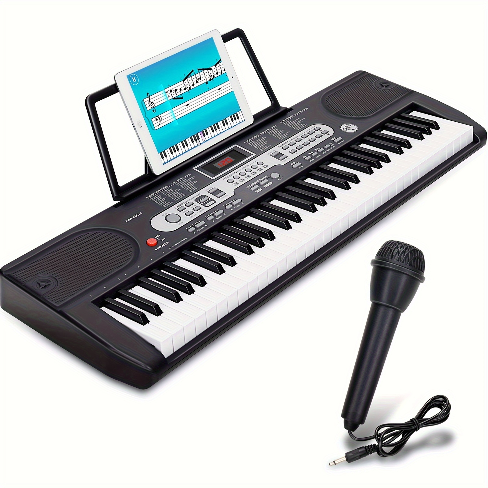 

61-key Electronic Keyboard Portable Electric Keyboard With Led Screen, Music Sheet Stand, Microphone And Sticker Sheet