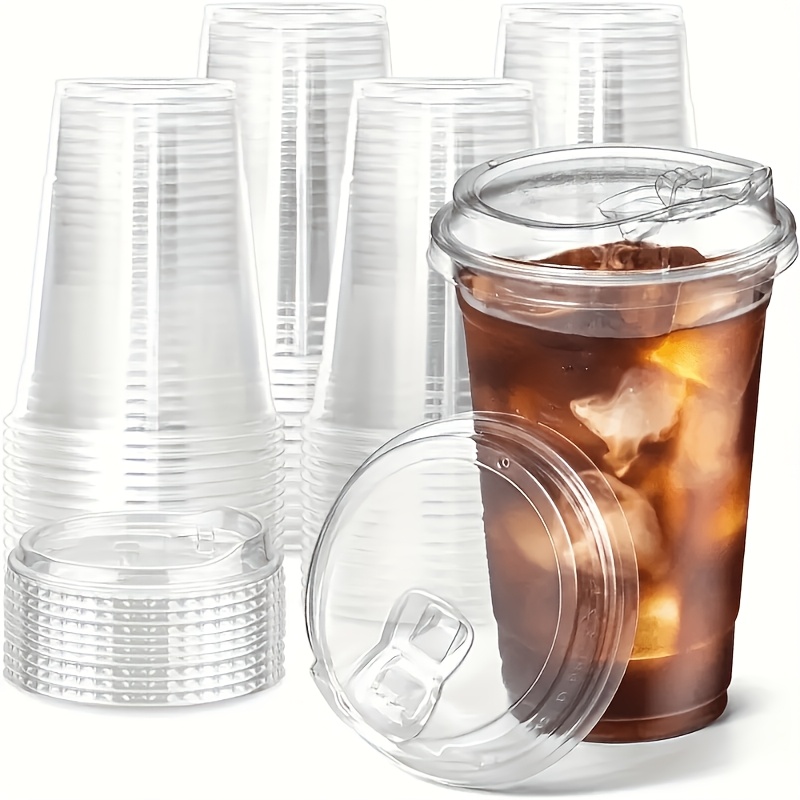 50pcs 24oz Clear Plastic Cups with Flat Lids