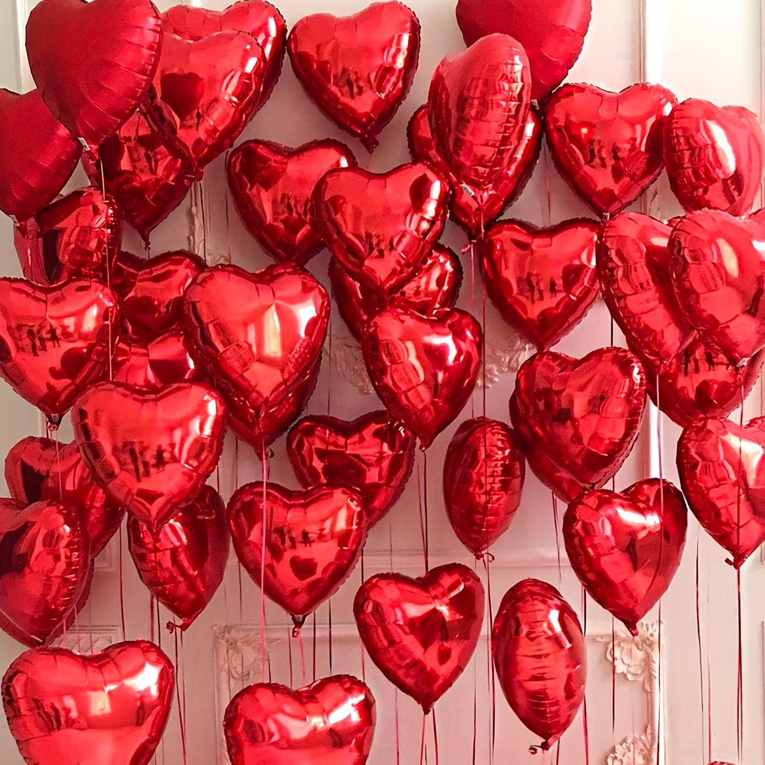 

21pcs/set, 20 Red Heart Love Bunch Foil Balloon And 1 Ribbon, 10inch Helium Support Valentines Day Wedding Bridal Engagement Party Anniversary Decorations