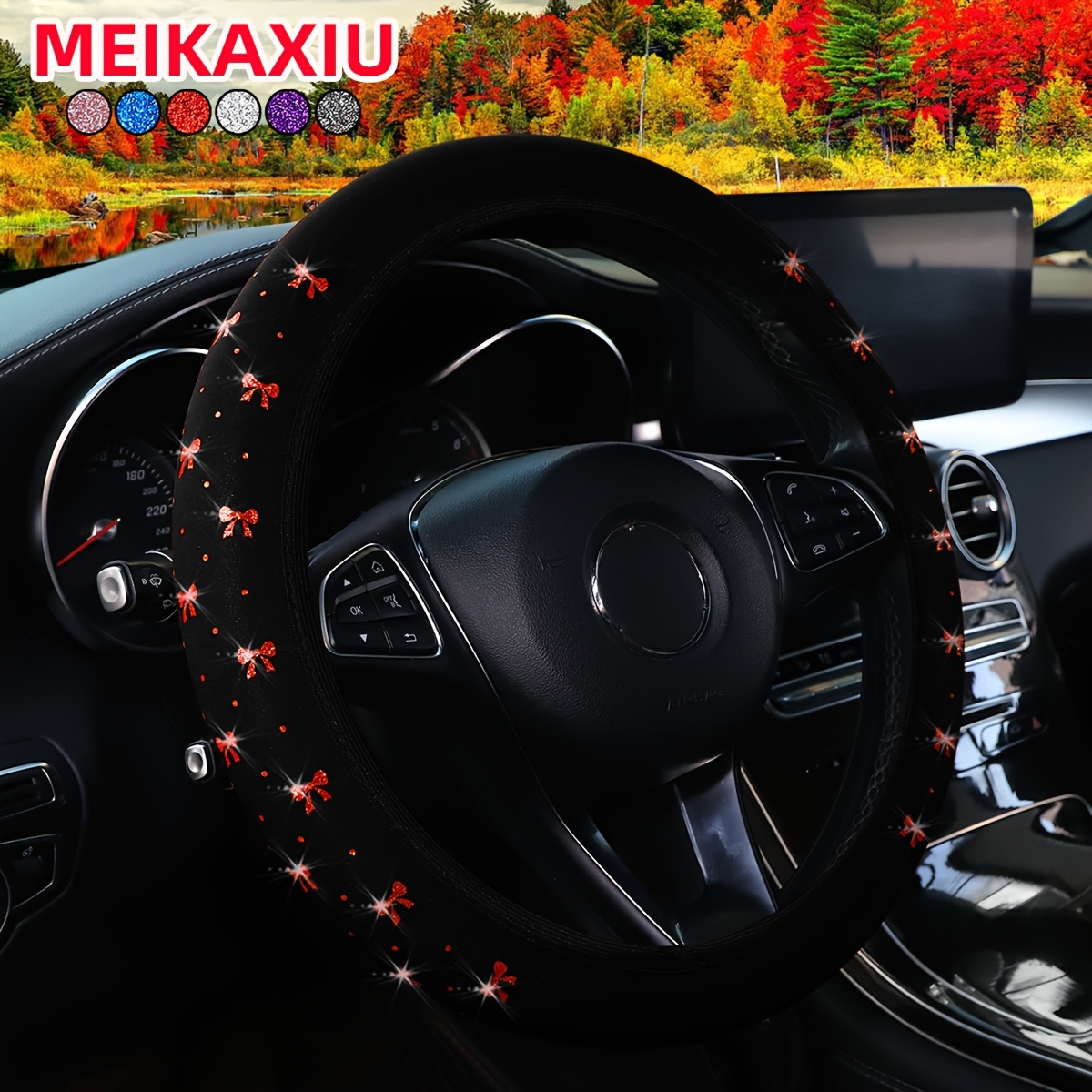 

A Shiny Bow Tie With Blingbling For Cute Girls, Made Of Diving Material, Suitable For -15 Inch Car Interior Decoration, Without Steering Wheel Cover.