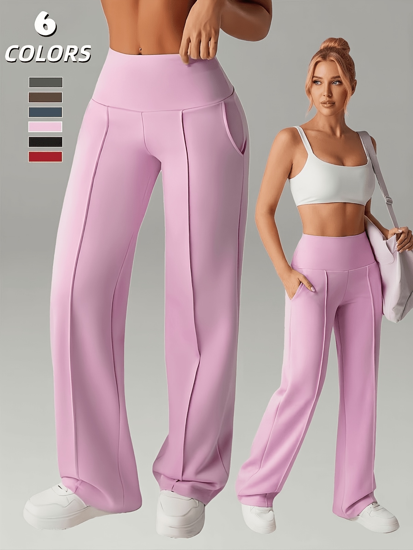 womens leggings 1pc straight wide leg pants athletic quick dry yoga pants with pockets commuter friendly yoga trousers stretch athletic pants high waist leggings   flared skinny pants