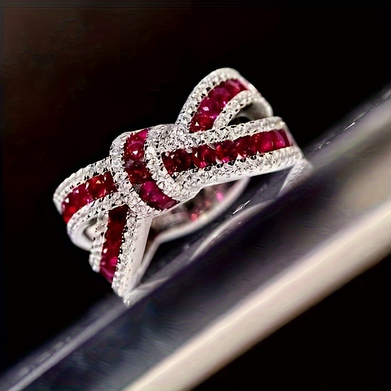 

New Fashion Exquisite Red Synthetic Gemstone Bow Ring Engagement Anniversary Ring