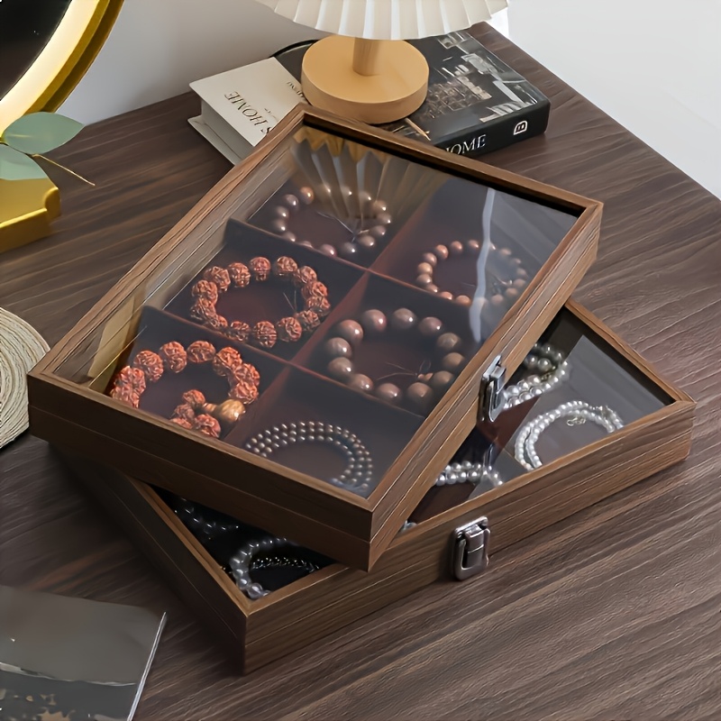 wooden flat tray jewelry box glass lid earring holder Temu Denmark