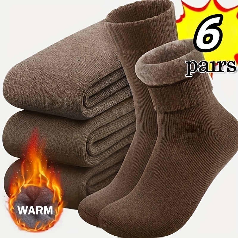 TEMU 6 Pairs Of Winter Thick Socks For Men, Suitable For Winter Fishing Enthusiasts, Soft Plush Thermal Boot Socks, For Outdoor Work, Leisure, And