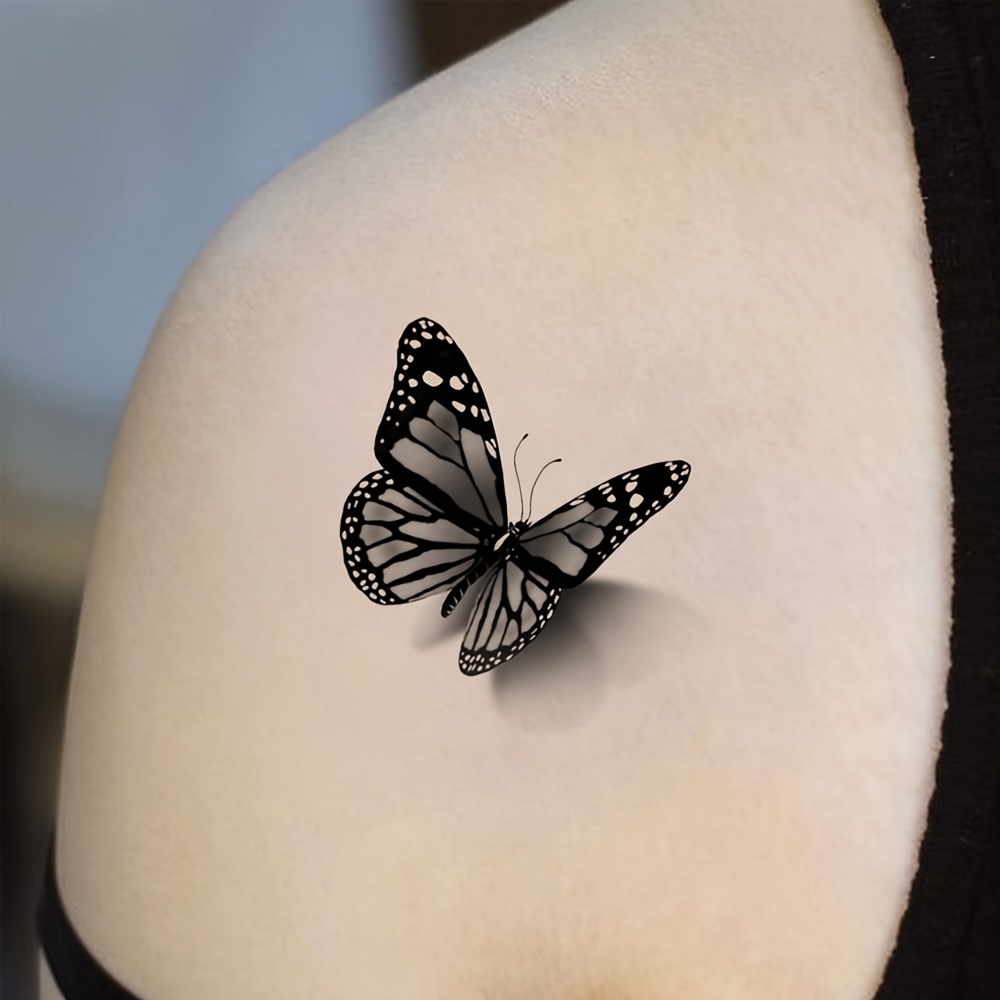 1 Stück Realistische 3*-Sticker Für Schmetterlinge, Schwarze Und Weiße  Wasserdichte Falsche Tattoos, Langanhaltende Körperkunst Für Hände * Und  Beine, Verlängerte Form, image size:1000x1000