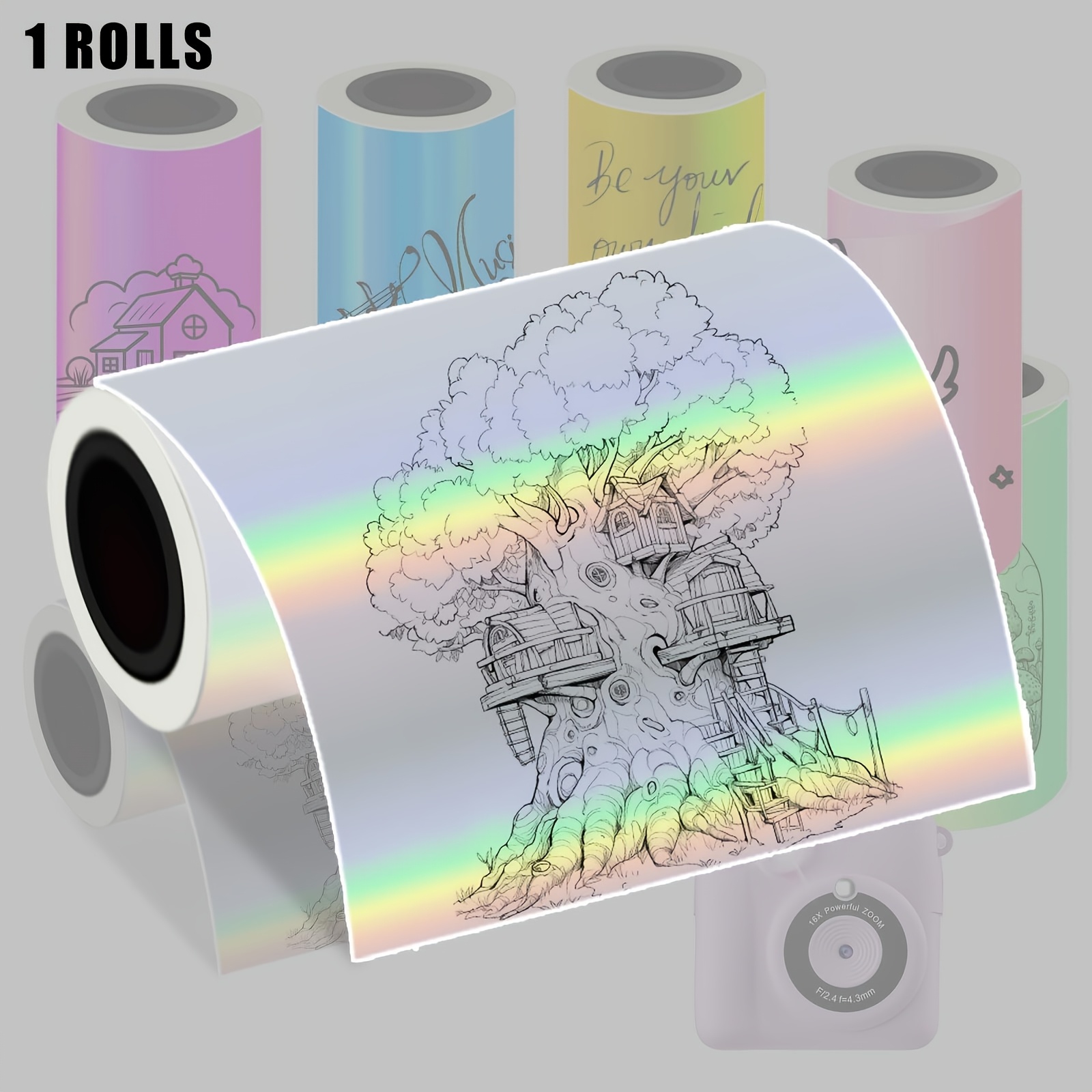 1/6 Volume Multicolor Holographic Transfer Paper, With Laser Self-adhesive Mini Printer Stickers, Mini Printer Rolls, Holographic Tape, Printing Stickers, Thermal Printer Paper, Thermal Paper