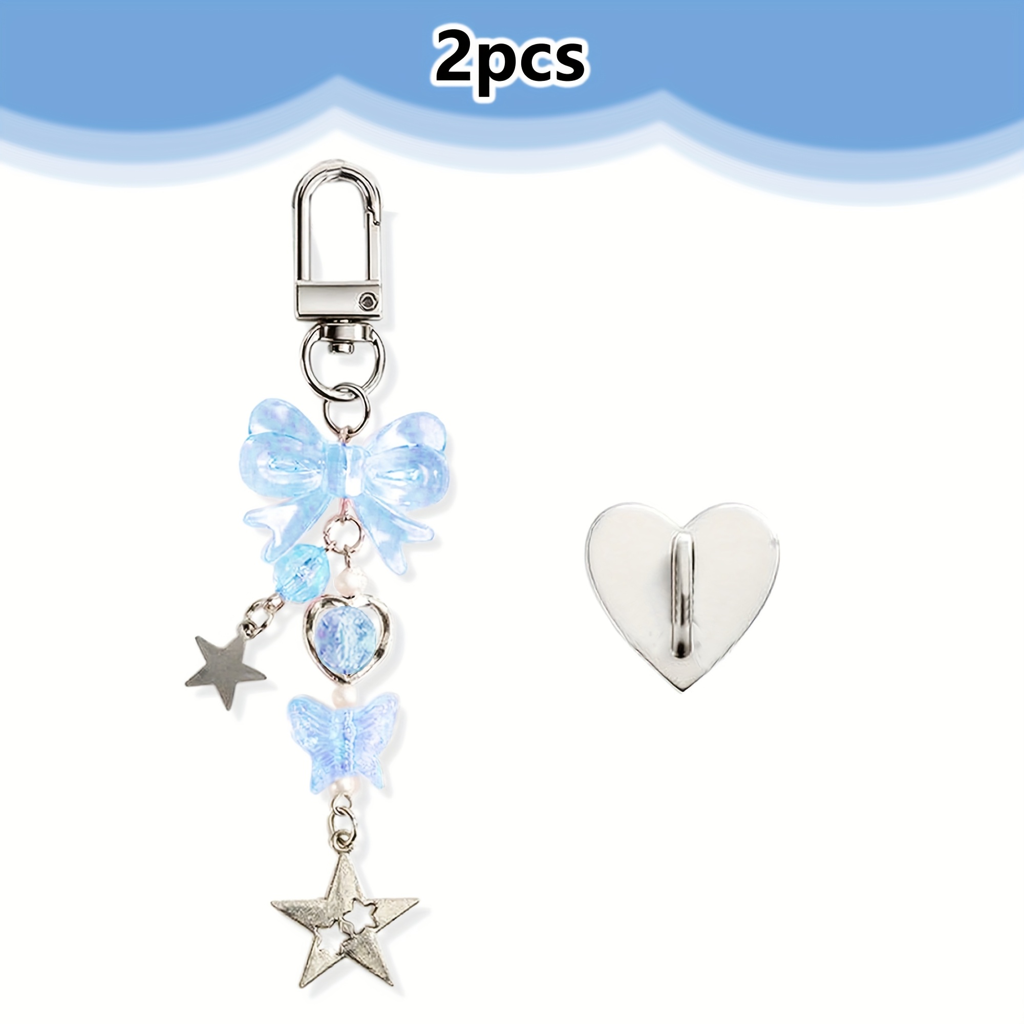 TEMU 2pcs Colorful Bow Phone Charms With Heart Sticky Hooks - Stylish Resin Mobile Accessories, Portable & Easy-to-use, Phone Cases, Bags, And Keys,
