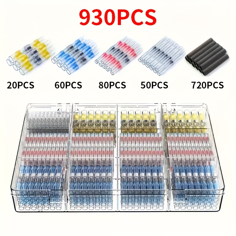 TEMU 930pcs Shrink Solder Butt Connectors Kit - Waterproof, Insulated & Durable For Diy And Professional Electrical Projects