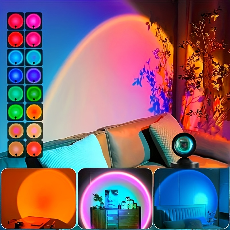 TEMU Sunset Light Projector Multicolor Changing Led Projection Lamp 16 Colors With Remote Control For Bedroom, Photography, Party, Room Decor